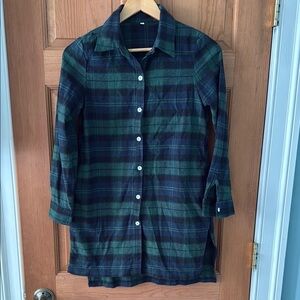 Women's Teen Girl Size Small Plaid Button-Up Blue and Green Flannel Shirt Dress